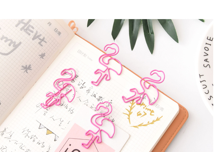 卡通可愛粉色火烈鳥金屬造型回形針書簽辦公用品學生裝飾擺拍道具