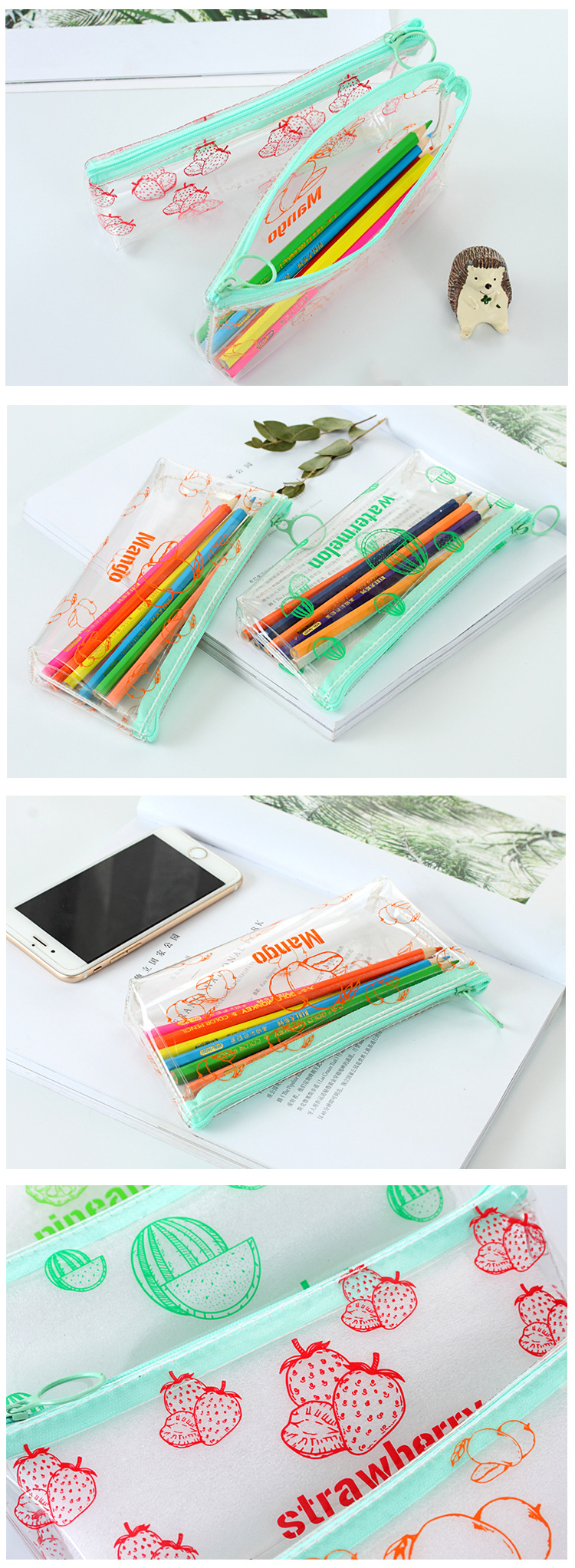創意小清新色彩水果三角筆袋 簡約創意男女學生文具盒透明鉛筆袋