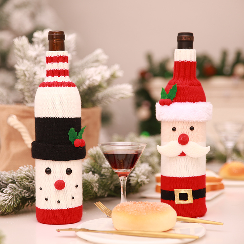 聖誕裝扮針織酒瓶套 聖誕派對 餐廳佈置 ...