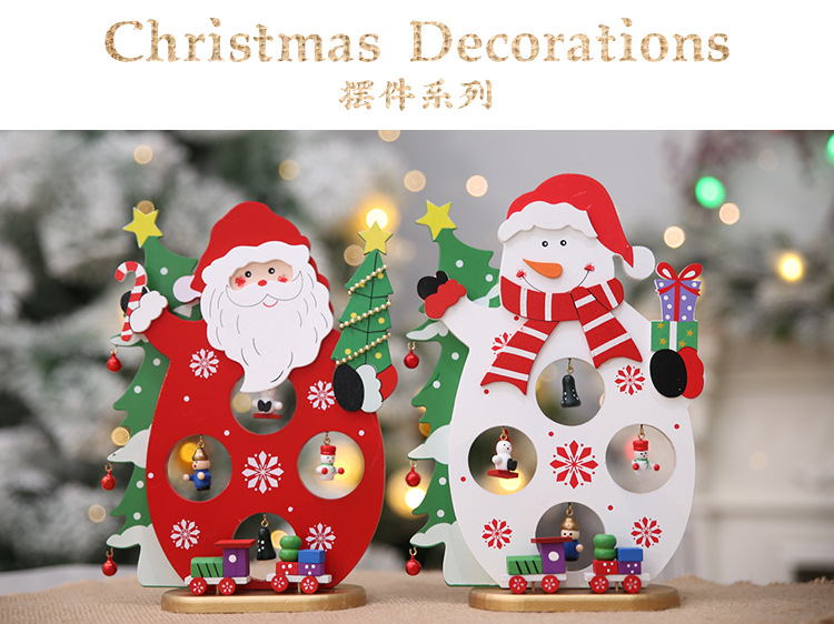 新款圣誕節裝飾用品 圣誕木制擺件卡通老人雪人桌面裝扮布置DIV
