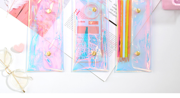 韓國炫彩鐳射PVC反光透明筆袋簡約小清新鉛筆袋學生大容量收納袋
