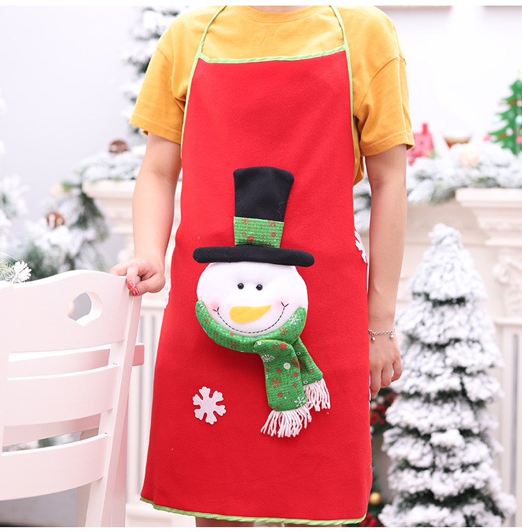 豪貝新款高檔拉絨布圍裙卡通老人雪人頭居家服飾裝扮用品圣誕圍裙