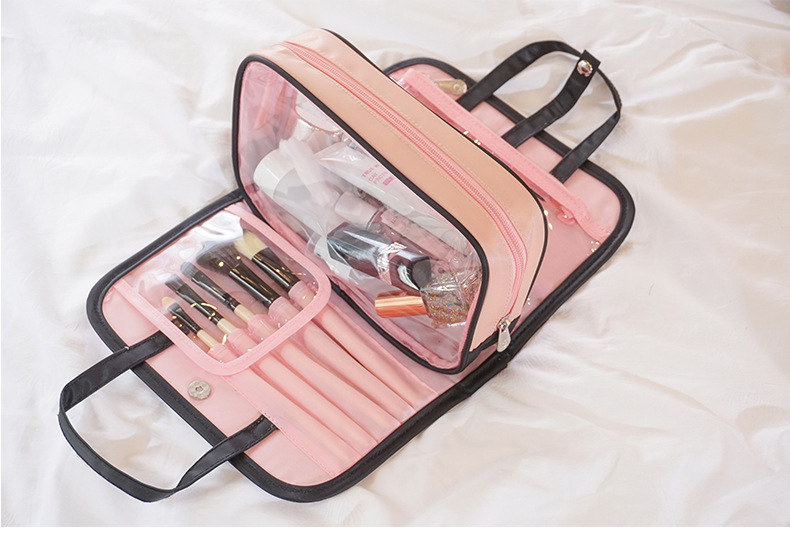 撞色化妝包大容量旅行多功能二合一收納包手提內袋洗漱包便攜簡約