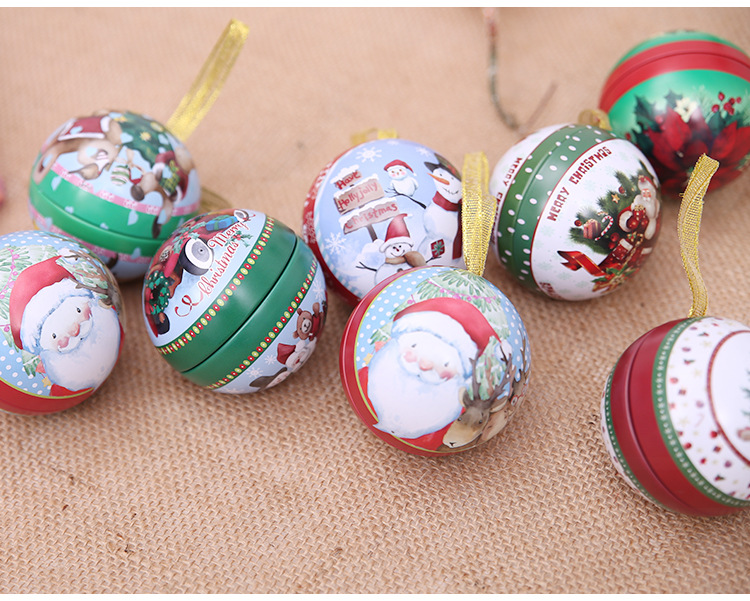 聖誕節必備 圓形馬口鐵盒 球狀糖果盒 聖誕裝飾用品