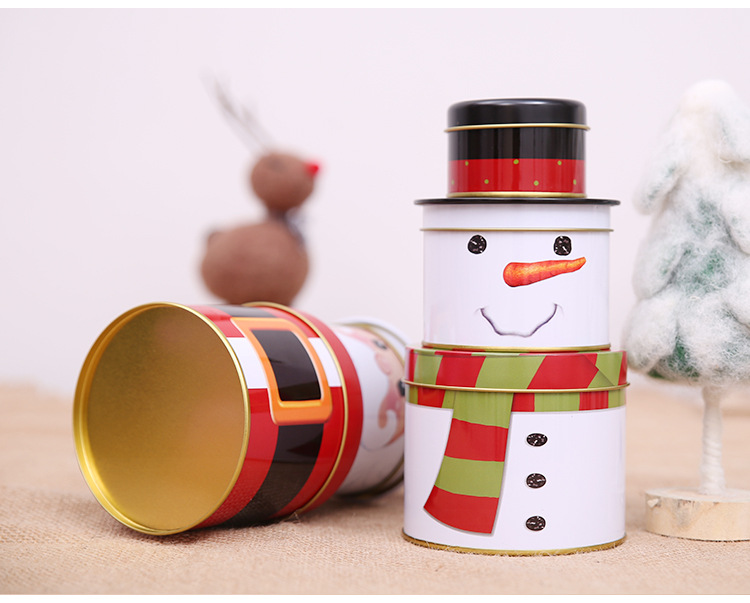 豪貝新款圣誕節裝飾用品三層馬口鐵盒糖果罐餅干盒兒童創意禮物盒