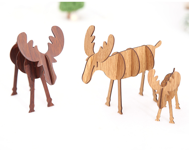 豪貝 新款圣誕節裝飾用品 木制DIY麋鹿擺件 兒童創意禮物桌面擺飾