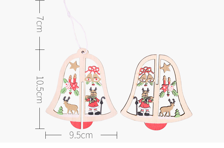 豪貝新款木制圣誕節裝飾用品木質圣誕樹形掛件鈴鐺樹掛件外貿爆款