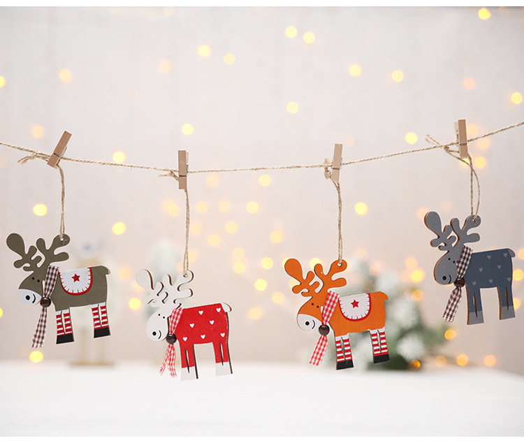 豪貝 新款圣誕木質麋鹿掛件 圣誕樹掛飾圣誕裝飾用品彩色小鹿掛飾
