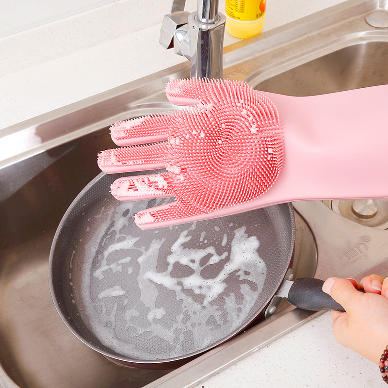 防滑耐磨矽膠廚房洗碗手套 魔術家務必備手套 洗碗刷手套
