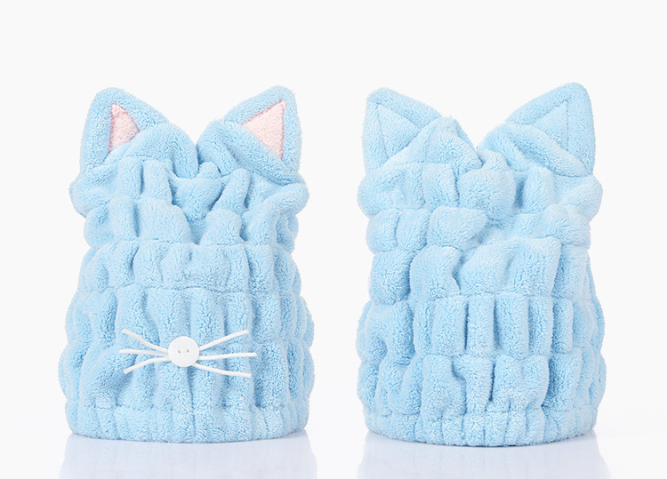 A2657 貓咪耳朵貓珊瑚絨吸水干發帽親子浴帽成人兒童通用干發巾