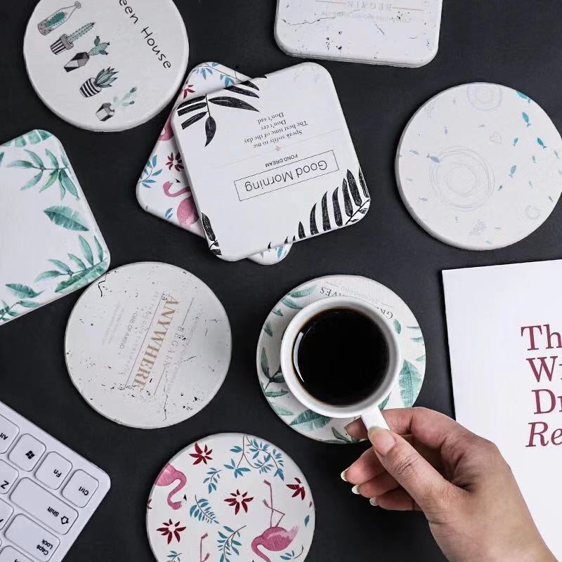 硅藻土吸水杯墊 珪藻泥防滑隔熱茶杯墊 禮品 可愛圖案