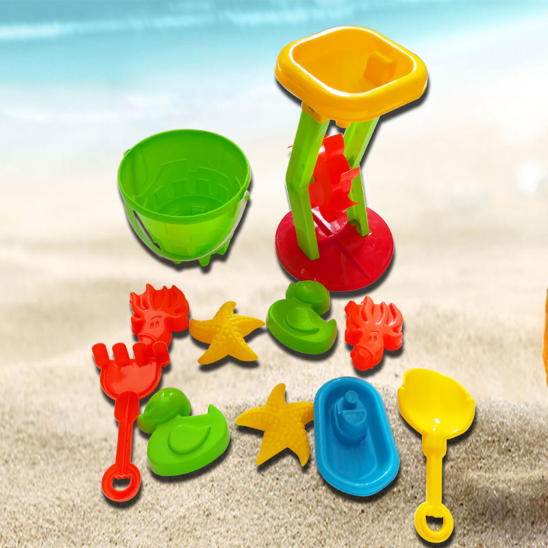 新款沙漏沙灘桶8件套套裝兒童玩具玩水玩沙工具帶沙灘鏟動物沙模
