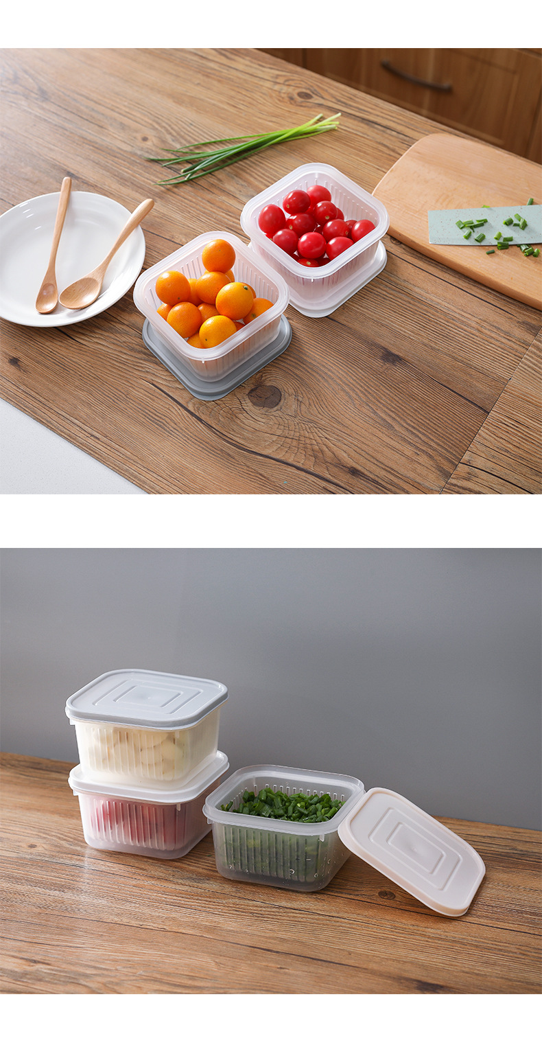 創意廚房雙層瀝水保鮮盒 廚房蔬果保鮮收納盒 冰箱食物保鮮盒