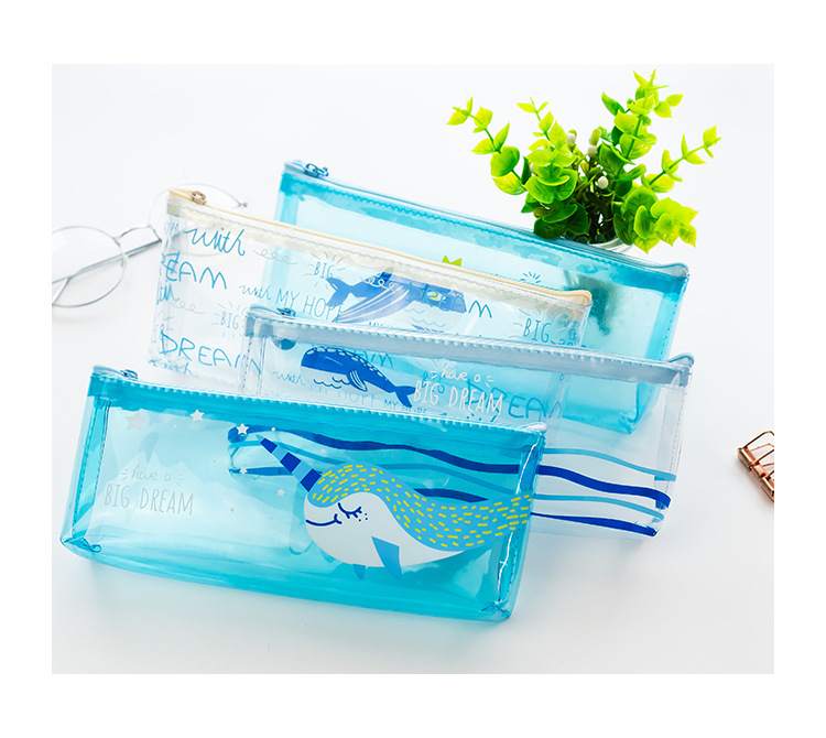 可愛鯨魚透明筆袋 學生創意文具小清新文藝拉鏈鉛筆盒