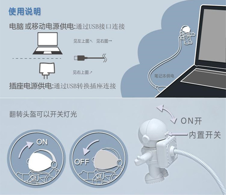 太空人USB小夜燈 創意太空人造型檯燈 書桌電腦必備 造型LED小夜燈