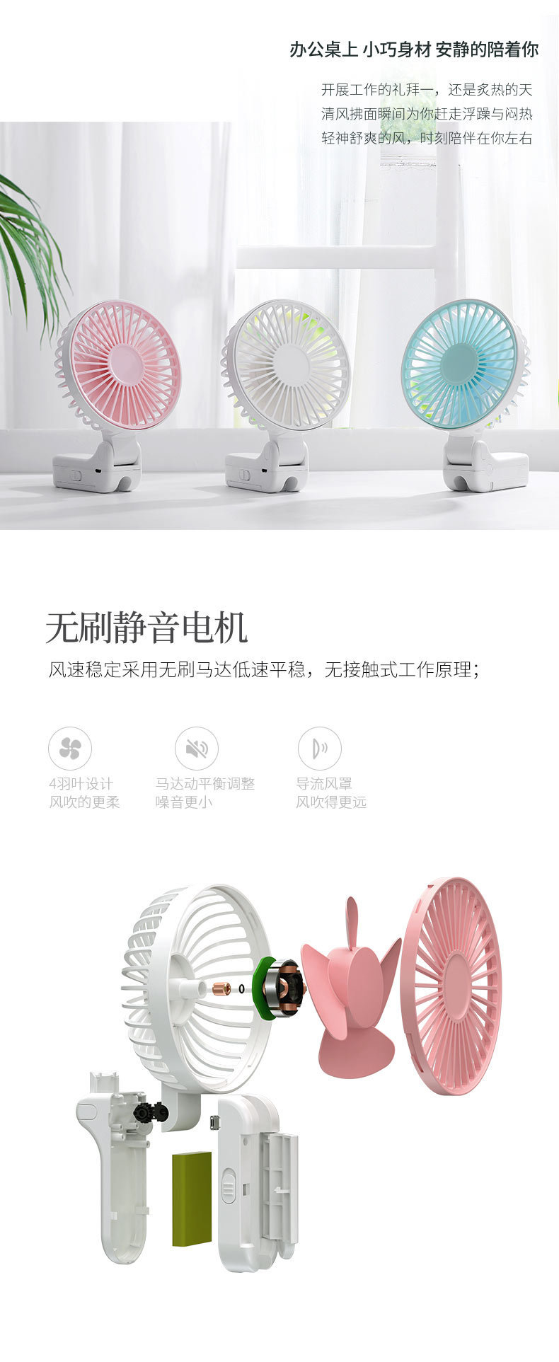 創意迷你USB風扇 新款折疊夾式電風扇 三段風速手持風扇