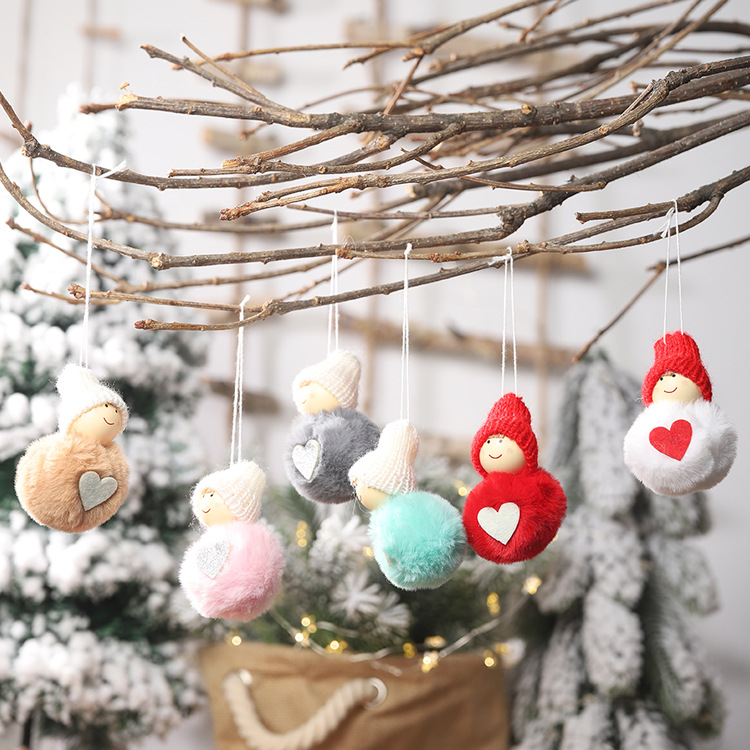 聖誕毛絨球雪人吊飾 可愛迷你雪人聖誕樹裝飾 毛球愛心天使吊飾