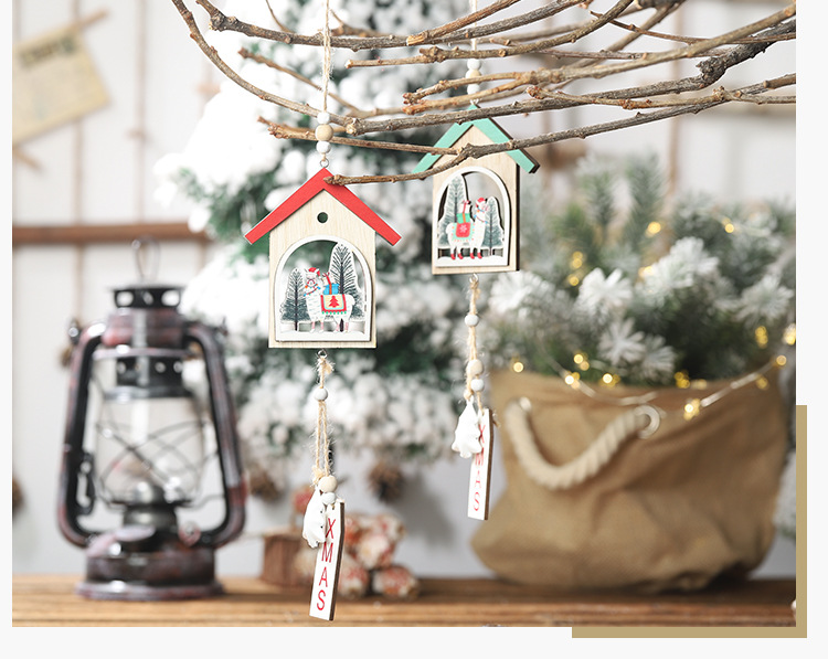 小木屋鏤空木質吊飾 創意聖誕樹小吊飾 羊駝木質裝飾小物
