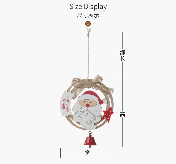 木質聖誕花環鈴鐺吊飾 創意聖誕節鏤空圓形吊飾 蝴蝶結木質聖誕樹裝飾