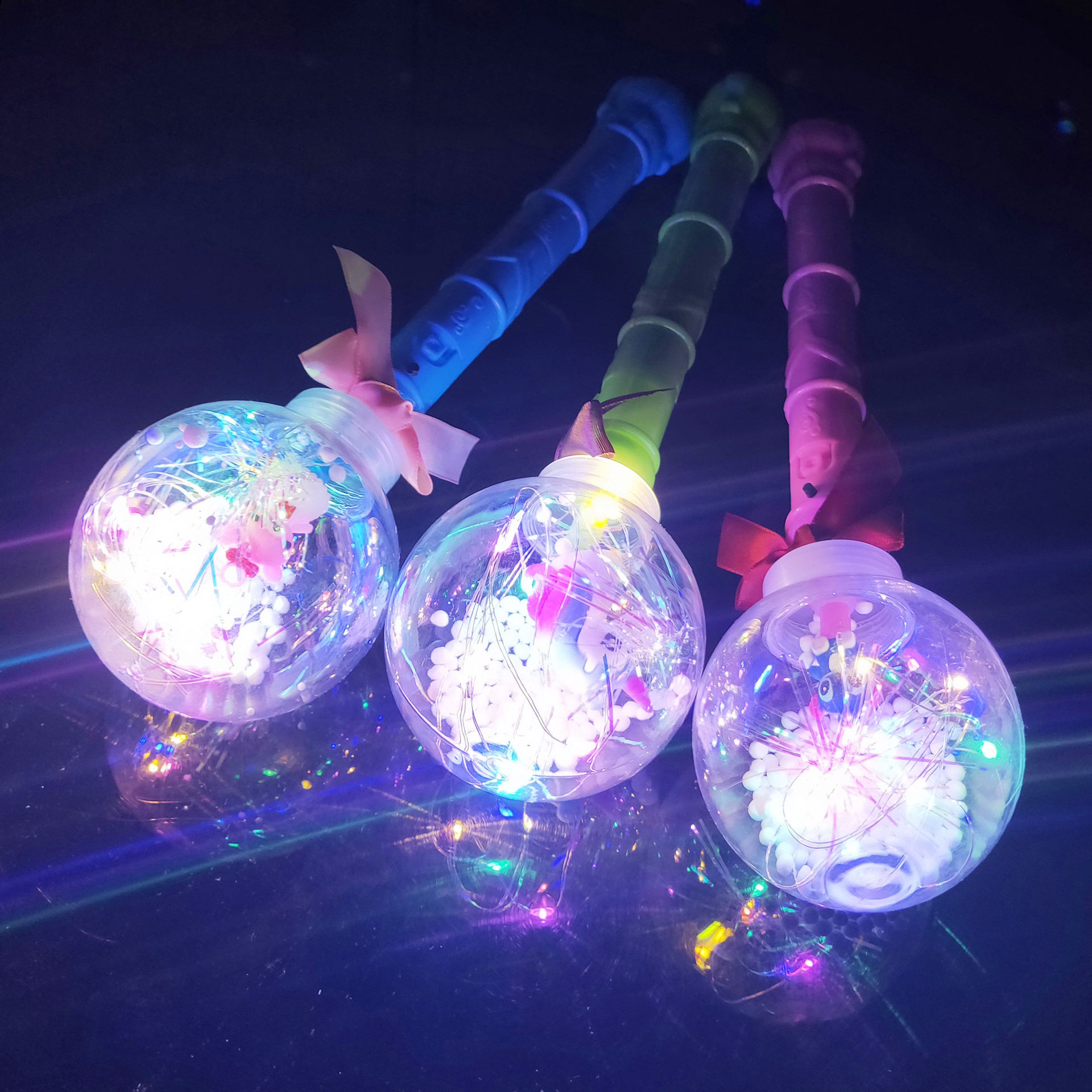 LED閃光手柄波波球燈光棒兒童新款發光玩具地攤爆款波波球魔法棒