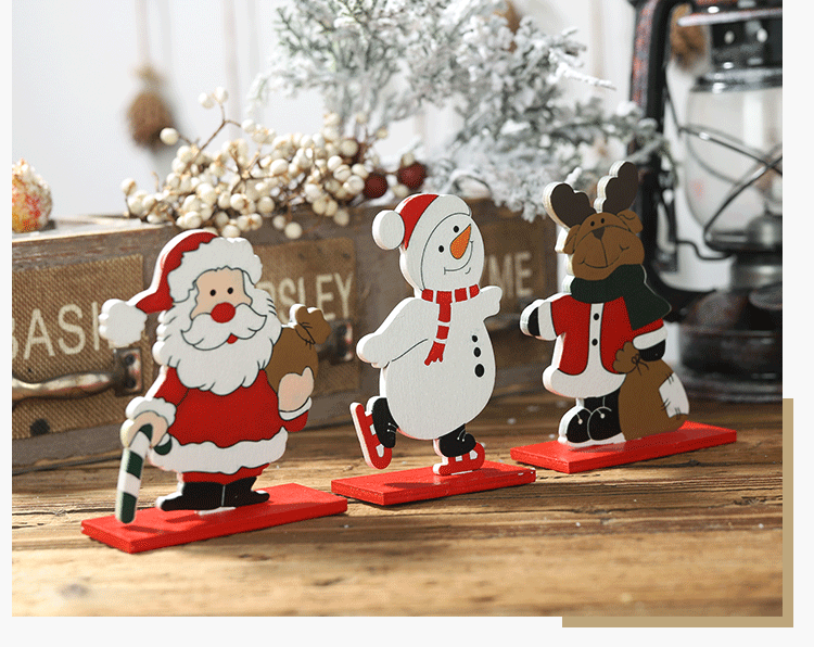 可拆式聖誕木質裝飾品 創意聖誕節必備裝飾小物 聖誕老人雪人麋鹿桌面裝飾品