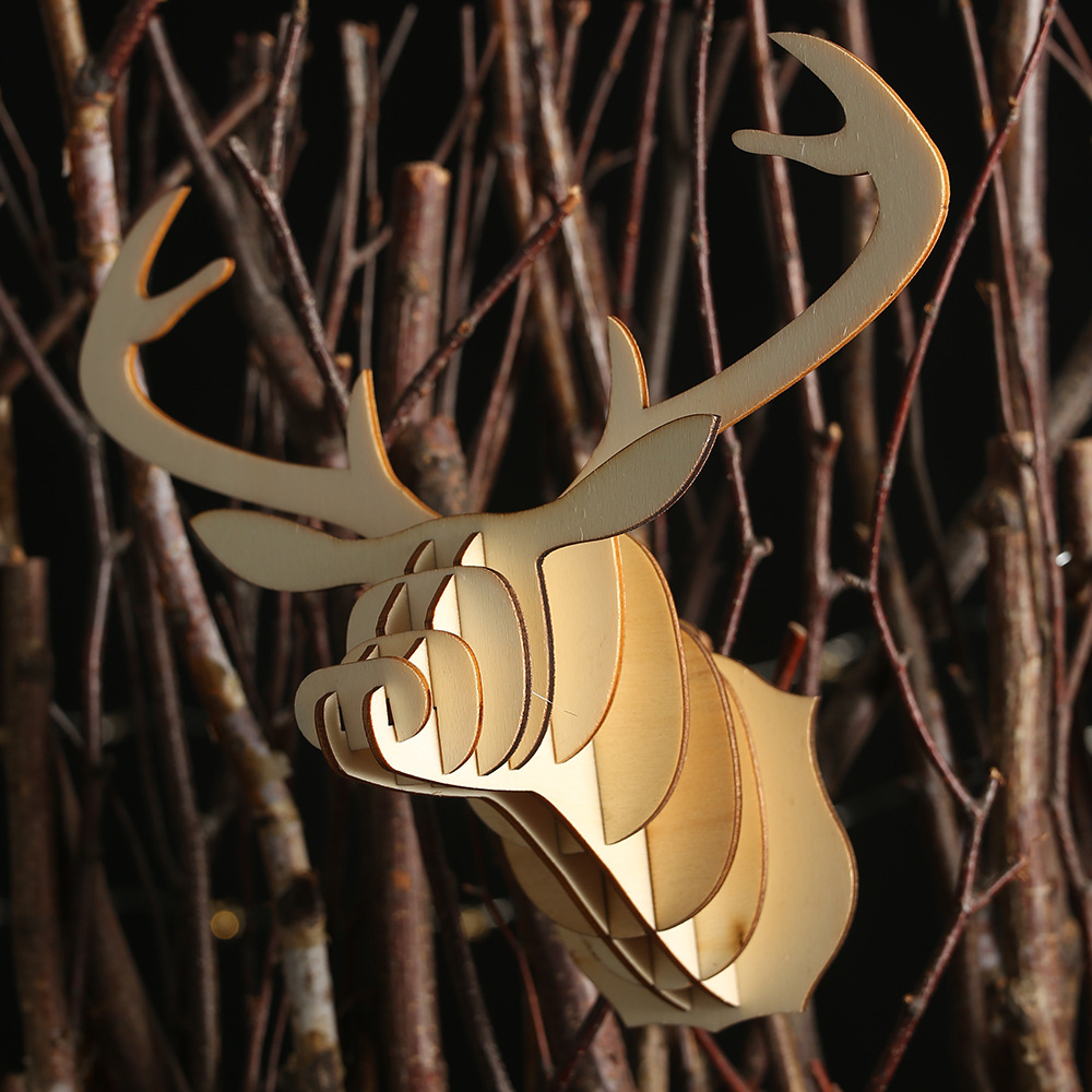 DIY木質組裝鹿頭裝飾 創意麋鹿頭裝飾用...