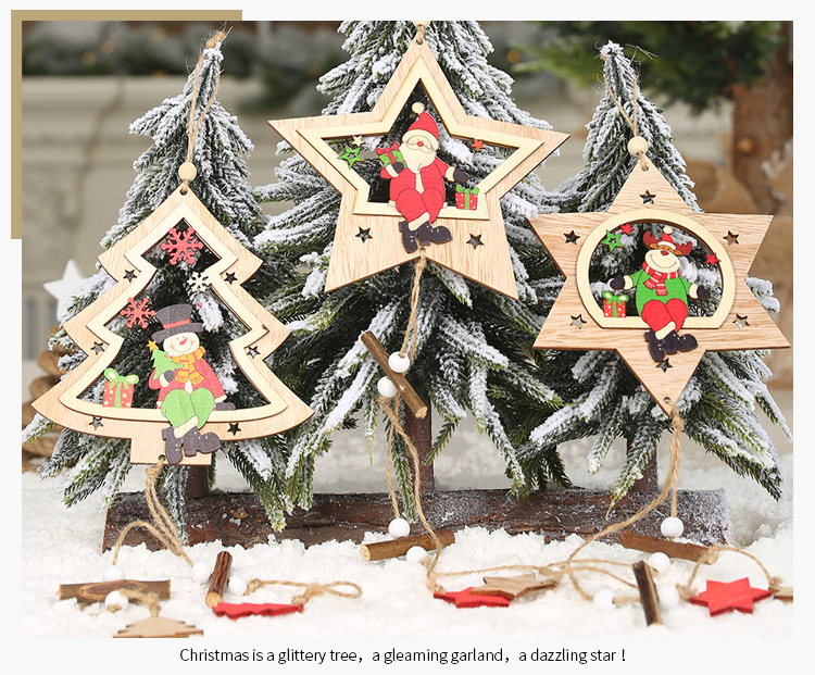 木質星星聖誕樹造型吊飾 聖誕節必備裝飾小物 櫥窗小吊飾