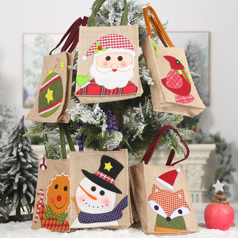 貼布刺繡麻布禮物袋 聖誕節裝飾品手提袋 創意糖果袋 提袋