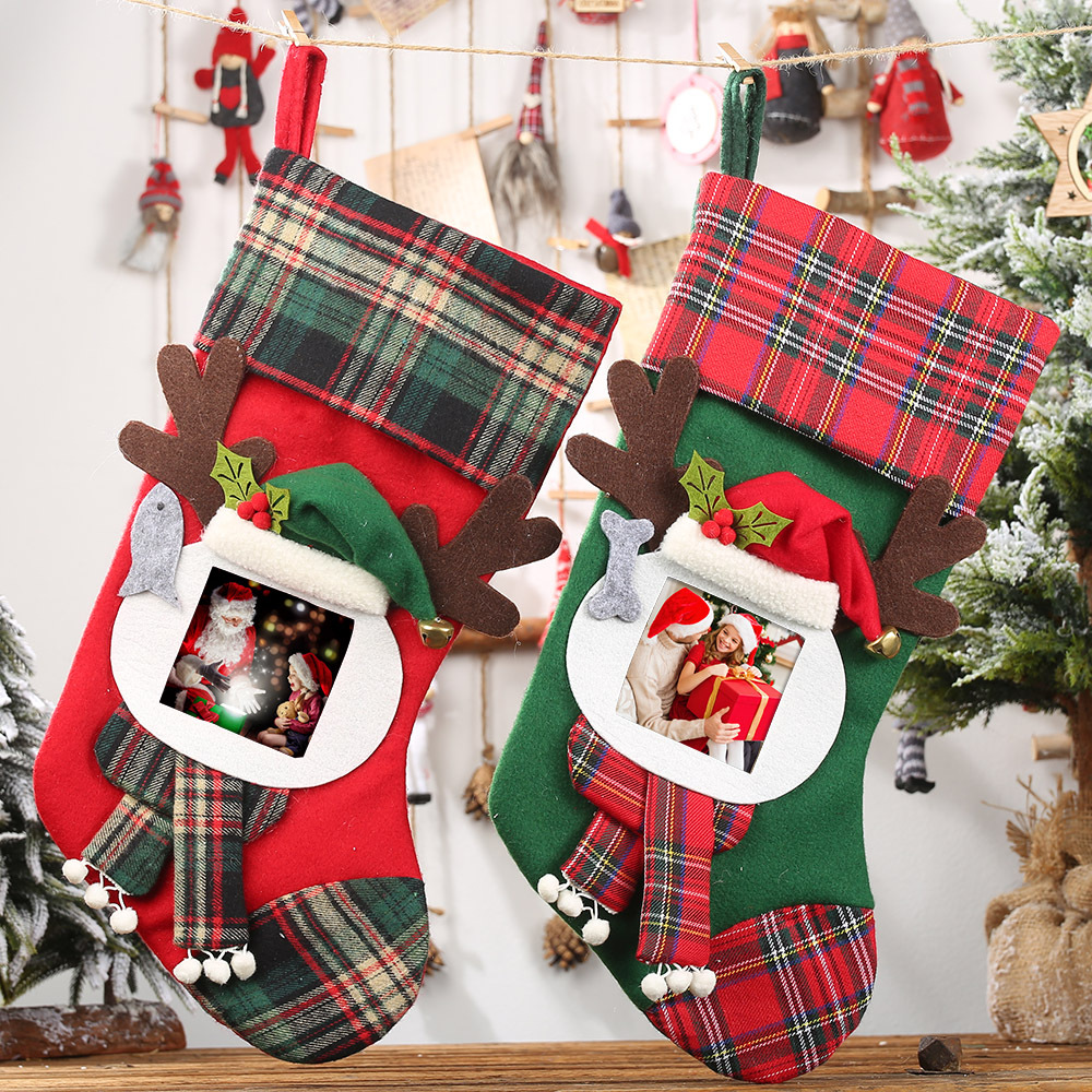 透明相框格子聖誕襪 聖誕節裝飾必備聖誕襪 糖果袋 禮物袋