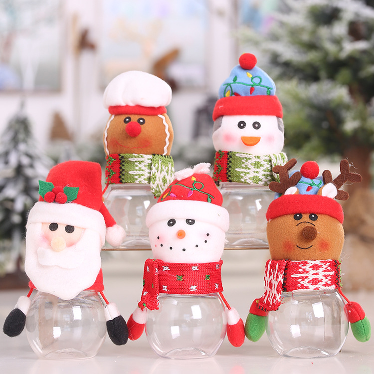 聖誕節透明糖果罐 聖誕老人雪人麋鹿企鵝薑餅人立體造型糖果盒 禮物罐