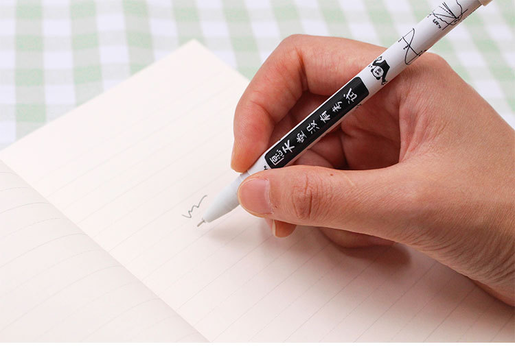 創意熊貓表情中性筆 創意文字黑色原子筆 熊貓頭中性筆 5支裝