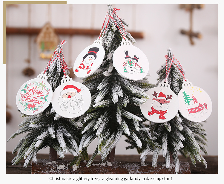 聖誕樹木質印花吊飾 聖誕節裝飾必備 聖誕老人雪人印花圖案小吊飾 6入裝