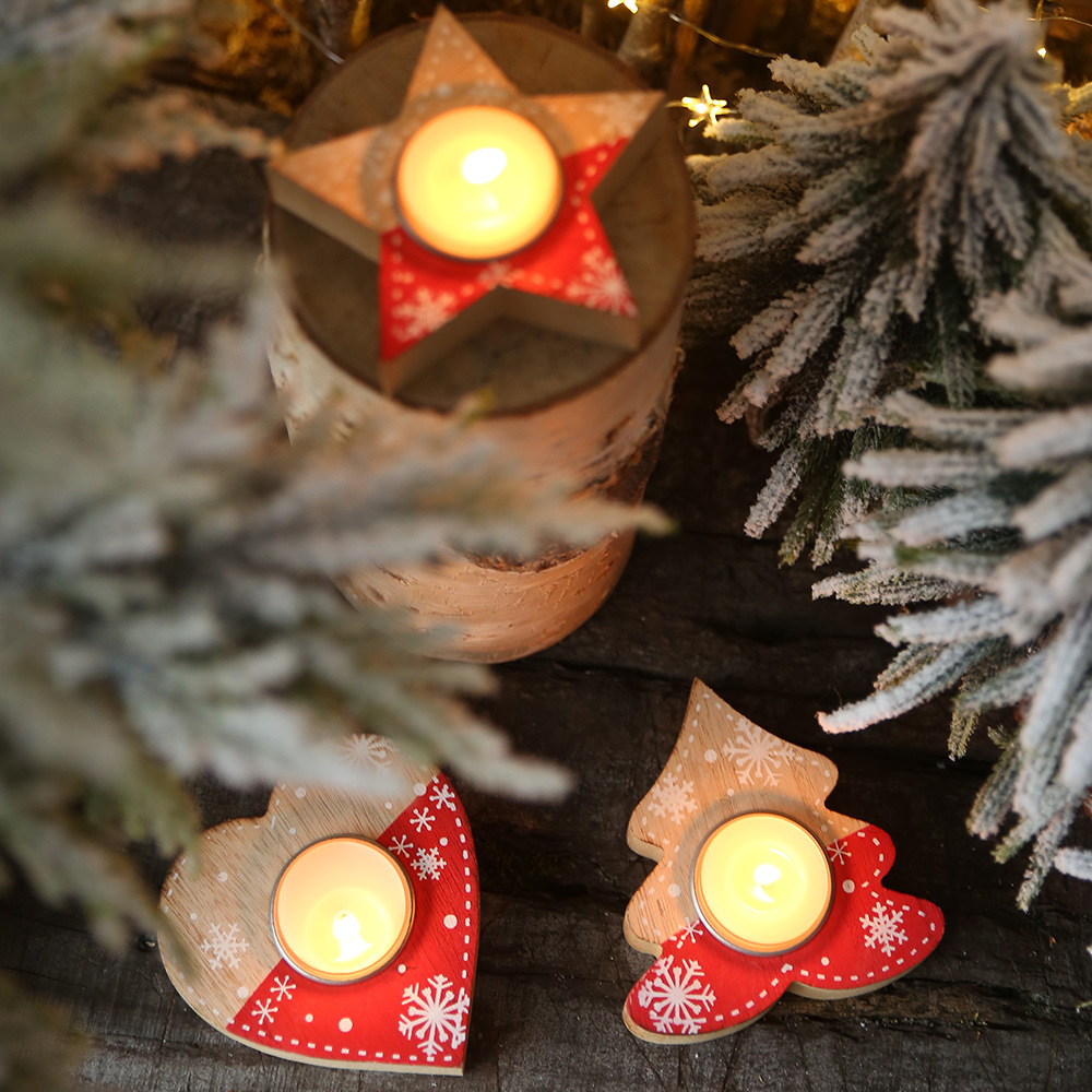 聖誕木質裝飾蠟燭台 星星愛心聖誕樹造型燭...