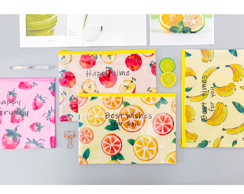 小清新水果網格拉鏈袋 創意印花水果文件袋 多尺寸水果文件袋 辦公必備