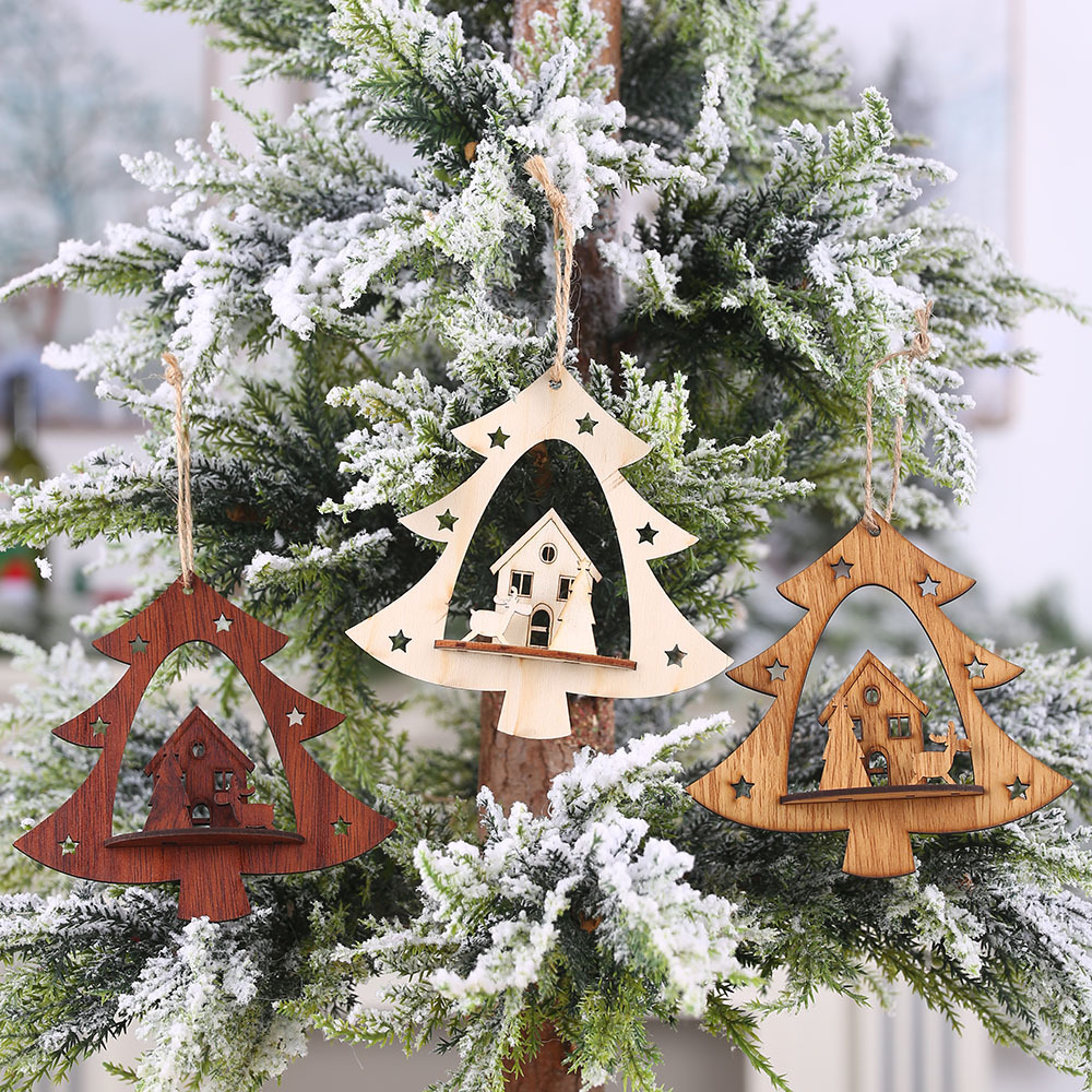 DIY木質造型鏤空聖誕樹吊飾 創意聖誕樹造型吊飾 聖誕派對必備裝飾