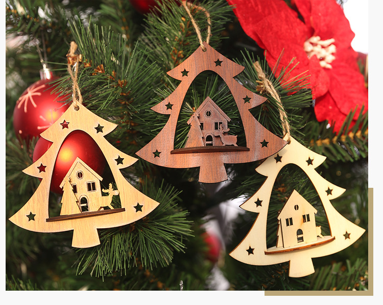 DIY木質造型鏤空聖誕樹吊飾 創意聖誕樹造型吊飾 聖誕配對必備裝飾