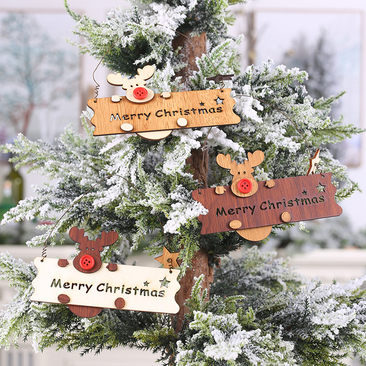 聖誕木質鏤空麋鹿吊飾 創意造型木質掛牌 聖誕裝飾字母麋鹿吊飾