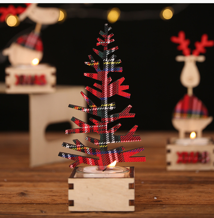 聖誕木質蠟燭台 聖誕布置必備裝飾 創意麋鹿聖誕樹蠟燭台