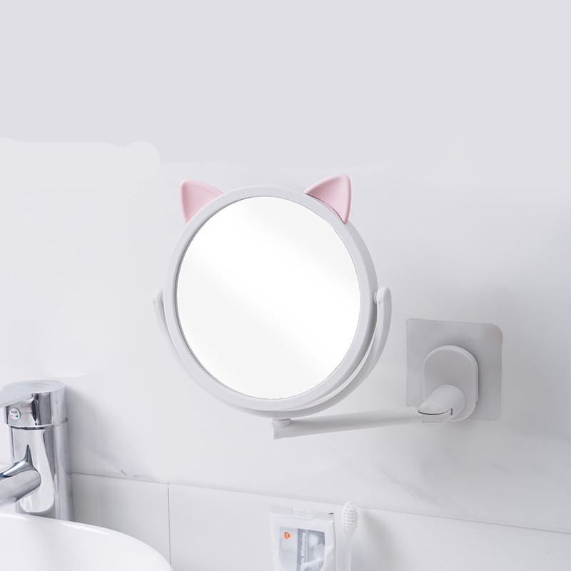 壁掛式小貓化妝鏡 可旋轉貓耳公主鏡 簡約...