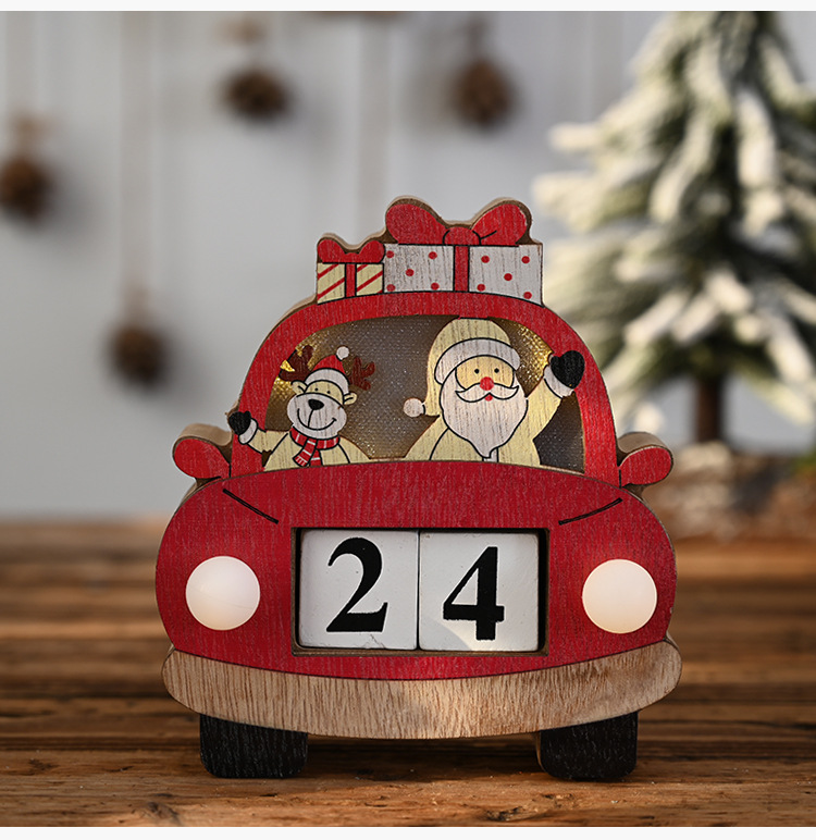 聖誕木質汽車日曆 聖誕節必備裝飾用品 創意木質裝飾日曆