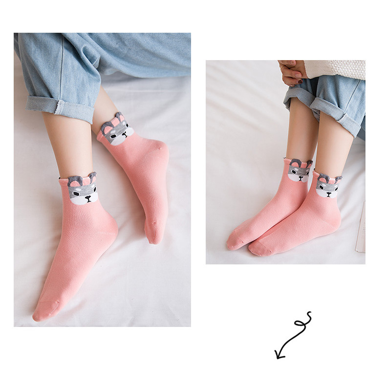 可愛小狗頭造型中筒襪 動物立體耳朵襪子 創意可愛造型棉襪
