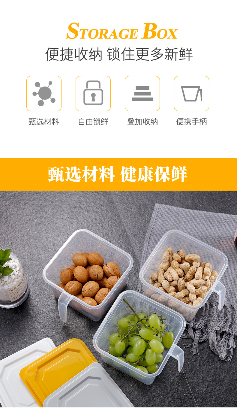 透明手柄保鮮盒 冰箱收納儲物盒 蔬菜水果保鮮盒 收納盒