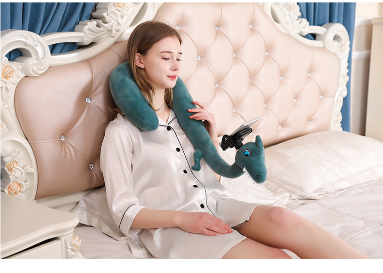 可愛懶人手機支架U型枕 追劇必備護頸枕 解放雙手 可愛造型手機支架