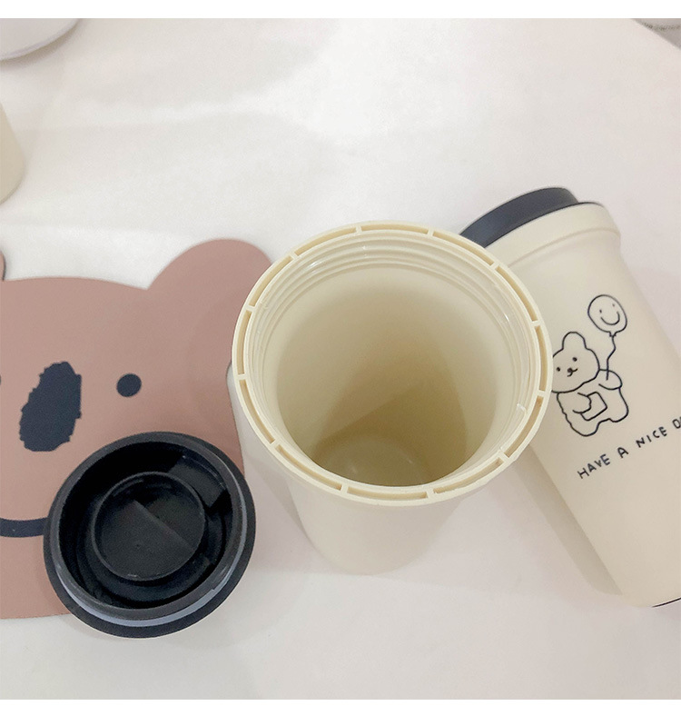 可愛圖案隨手杯 創意手繪小熊咖啡杯 簡約隨身飲料杯