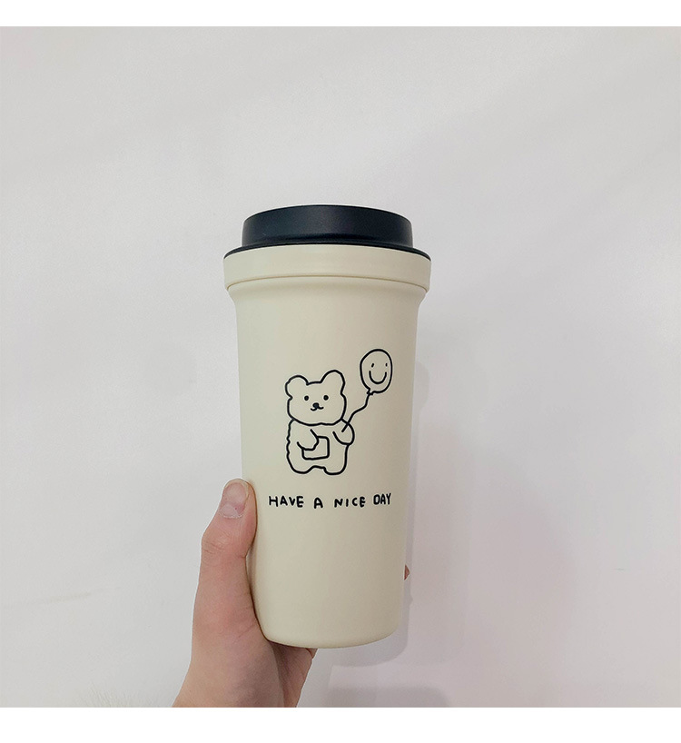 可愛圖案隨手杯 創意手繪小熊咖啡杯 簡約隨身飲料杯