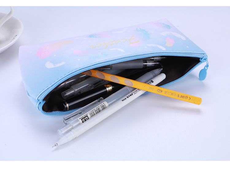 小清新羽毛筆袋 簡約皮質大容量文具收納袋 鉛筆盒 文具盒