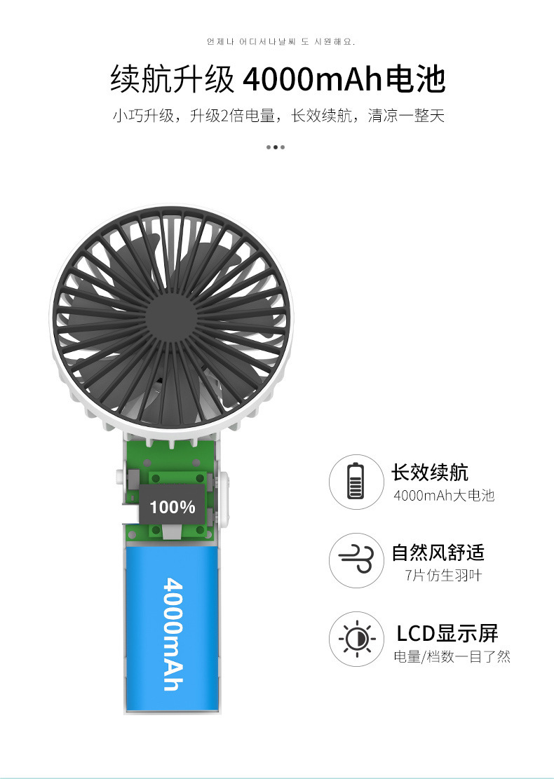 手持搖擺風扇 創意USB充電風扇 辦公居家必備桌面小風扇 LCD顯示電量