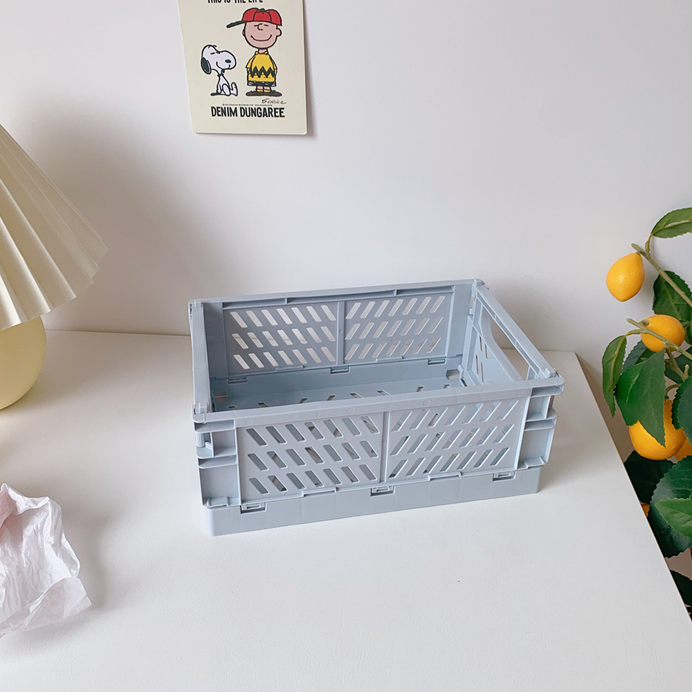桌面摺疊置物籃 可折疊塑膠桌面收納籃 創意文具保養品收納籃