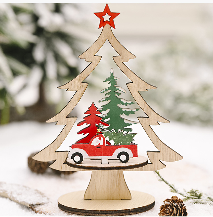 桌面木質DIY聖誕樹擺飾 創意聖誕樹造型桌面小裝飾 聖誕節必備小物