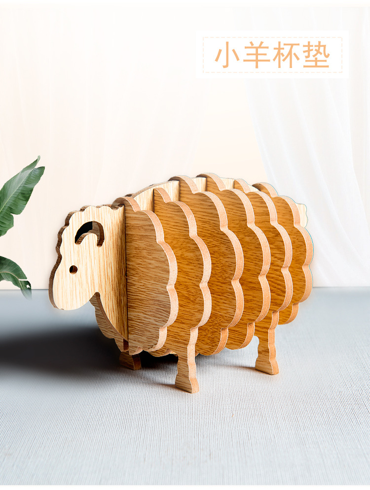 動物造型隔熱墊組 創意小牛小羊木製隔熱墊 廚房必備隔熱墊